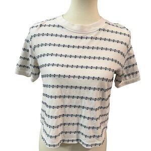 Madewell Oversized Cropped Top XXS Cream Navy Embroidered Stripe